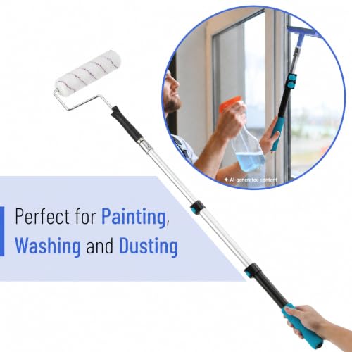 Bates- Telescopic Extension Pole, 3 Ft, Aluminum Alloy, Sturdy Multi-Purpose Extension Pole with Flip-Lock Design for Painting, Dusting and Cleaning - color: Black and Teal, size: 3 Ft, 1 Pack