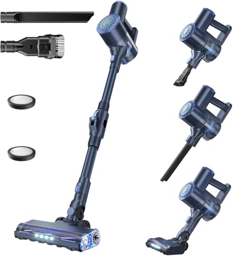 PRETTYCARELIFE 6-in-1 Cordless Vacuum Cleaner,Stick Vacuum with 180° Bendable Wand,High Power/Powerful Suction/Long Runtime,Self-Standing Wireless Vacuum for Hardwood Floor (Blue) - color: Blue