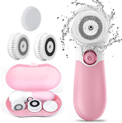 TOUCHBeauty Spin Brush Face Cleanser with 3 Brush Heads for Deep Cleansing Exfoliation and Massaging - color: Pink