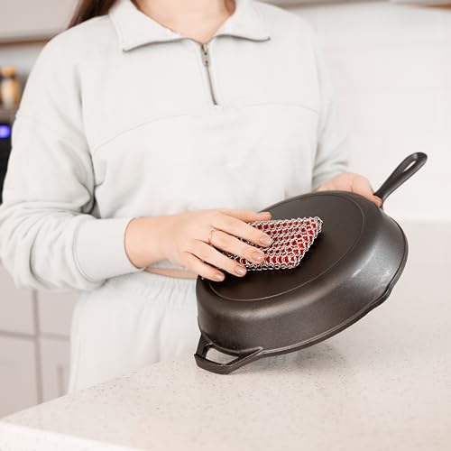 Outset Chain Mail Cast Iron Cleaner and Scrubber Tool with Silicone Support Pad - size: 4.5" x 3.25" Scrubber With Silicone Pad