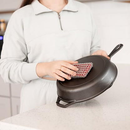 Outset Chain Mail Cast Iron Cleaner and Scrubber Tool with Silicone Support Pad - size: 4.5" x 3.25" Scrubber With Silicone Pad