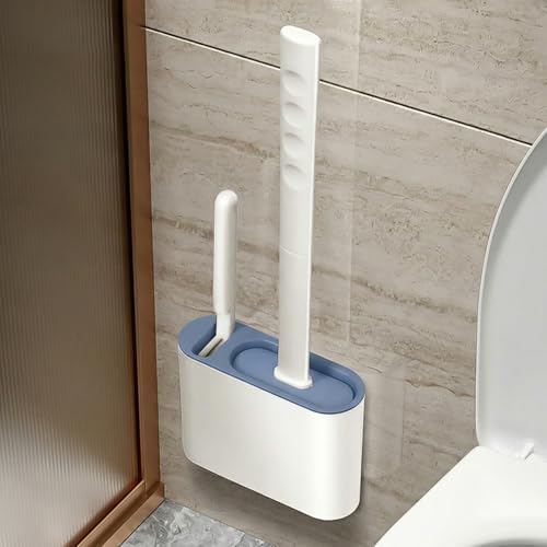 Silicone Toilet Brush Set with Holder,Wall Mounted for Bathroom RV Camper Home,Space-Saving & Hygienic Cleaning Tool,Easy to Install,Blue