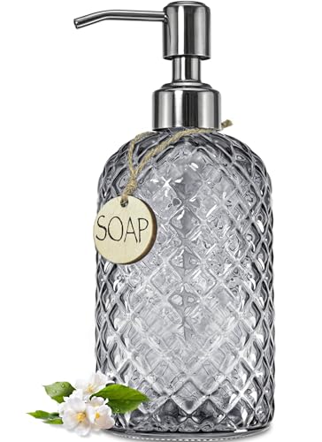 JASAI 18Oz Gray Glass Soap Dispenser with Rust Proof Pump, Refillable Kitchen soap Dispenser for Dish Soap, Bathroom Soap Dispenser for Dispense Hand soap, Lotion. - color: Smoky Gray