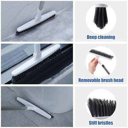 Maxdot 3 Pack 2 in 1 Floor Brush Scrubber with Long Handle Grout Brush 35'' Stiff Bristle Cleaning Scrub Brush with Squeegee, 120° Rotating Tile Brush for Cleaning Bathroom