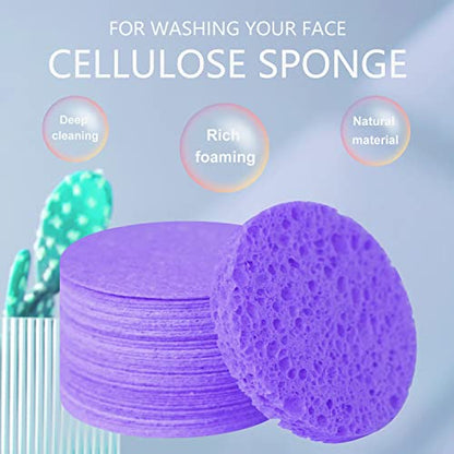50-Count Facial Sponges Compressed Natural Cellulose Sponge Round Shape Face Sponge for Face Cleansing Exfoliating and Makeup Removal, Purple - color: 50- Pack Purple