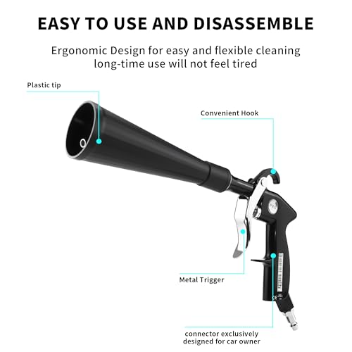 GOCCIDA Car Dry Cleaning Gun,Tornado Air Gun,High Pressure Air Blow Gun,Fast Interior Dryer Car Detailing Kit,Vortex Air Cleaning Tool for Car Detailing(2 Set Nozzle) - style: HCL-15black2