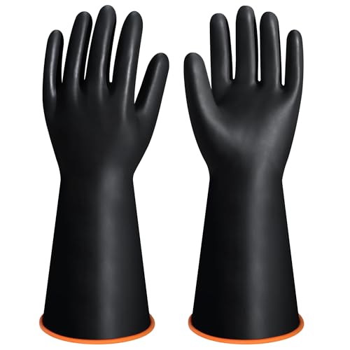 14" XL Size Latex Chemical Resistant Gloves, Reusable Heavy Duty Long Rubber Gloves Dishwashing Glove, Industrial Safety Gloves for Men, Forearm Protection Waterproof Resist Strong Acid, Alkali, Oil - size: 14 inch