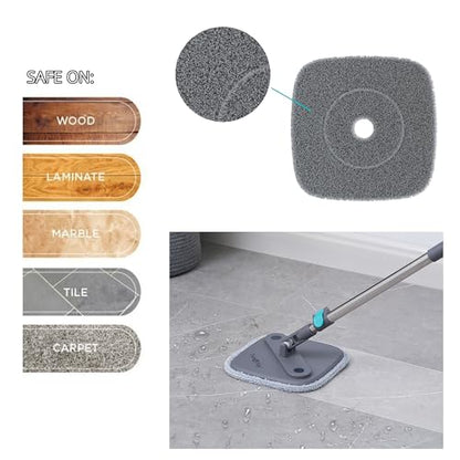 True & Tidy Silicone Sweeper Mop Head + 2pc Machine Washable Microfiber Pad for SPIN-800 TrueClean Mop and Bucket System Square Spin Accessories Set