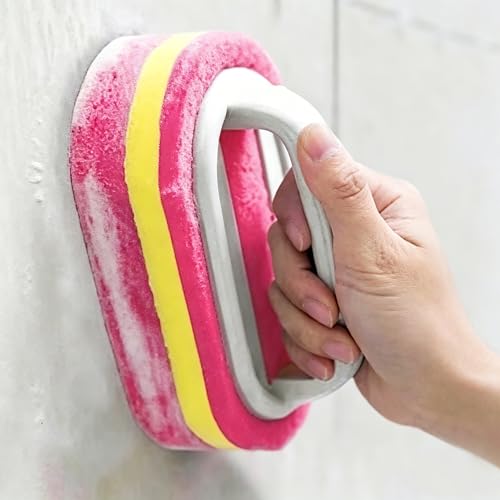 Ergonomic Cleaning Brush with Shower Sponge, Multi-Purpose Scrubber for Bathroom, Kitchen, Bathtub, Toilet, Efficient Deep Cleaning Tool,Red - color: Red