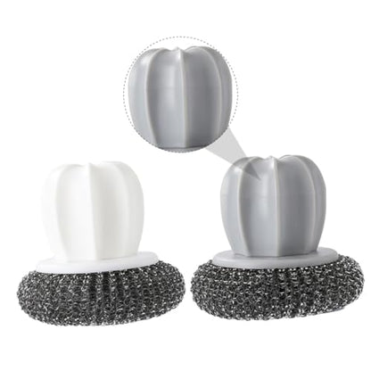SOLUSTRE 2Pcs Wire Ball Kitchen Scrubber with Anti-slip Handle Spiral Design Dish and Pot Cleaning Brushes for Thorough Stain Removal in Home Kitchens