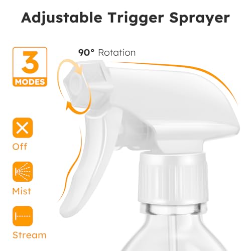 Tecohouse Glass Spray Bottle 8 oz, Clear Small Empty Refillable Sprayer Container with Labels, Funnel, Lids, Graduated Pipettes - Handheld Size - color: Clear White Lids