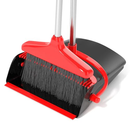 Broom and Dustpan Set (54") Long Handle Home Cleans Collapsible Broom with Dustpan Combo for Sweeping Dorm Classroom Lobby Kitchen Office (Black and Red) - color: Black and Red