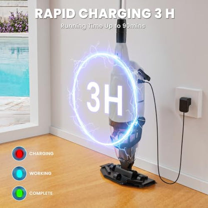 Efurden Handheld Pool Vacuum, Rechargeable Pool Cleaner with Running Time up to 60-Minutes Ideal for Above Ground Pools, Spas and Hot Tub for Sand and Debris (Grey)