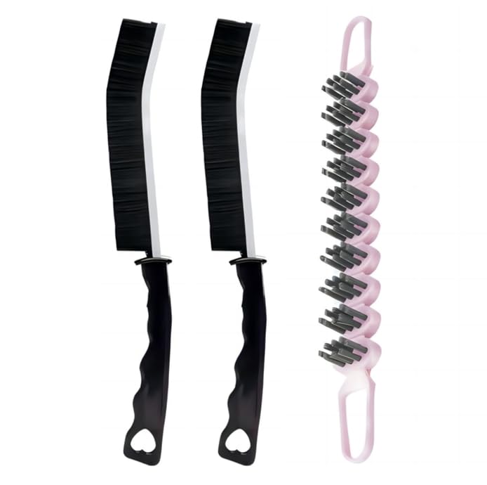 Crevice Cleaning Brush Hard Bristle Grout Brush Scrub Brush Toilet Brush Cleaning Tools Cleaning Supplies for Household Use Bathroom Kitchen 3 Pcs (Black&Pink) - color: Black&pink