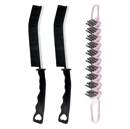 Crevice Cleaning Brush Hard Bristle Grout Brush Scrub Brush Toilet Brush Cleaning Tools Cleaning Supplies for Household Use Bathroom Kitchen 3 Pcs (Black&Pink) - color: Black&pink