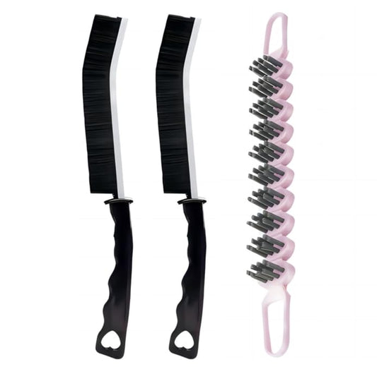 Crevice Cleaning Brush Hard Bristle Grout Brush Scrub Brush Toilet Brush Cleaning Tools Cleaning Supplies for Household Use Bathroom Kitchen 3 Pcs (Black&Pink) - color: Black&pink