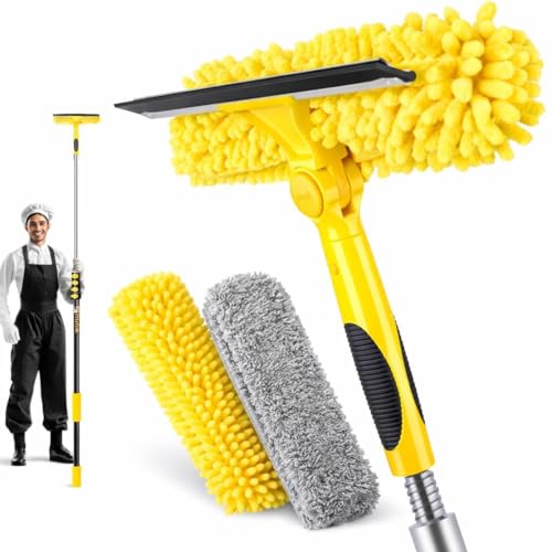36ft Squeegee Window Cleaner with Extension Pole,2 in 1 Window Cleaning Tool with 8-Stage Telescopic Pole & Rotatable Head,Window Washing Equipment for Solar Panel, RV, Indoor/Outdoor Window,Car Glass - size: 30 Feet
