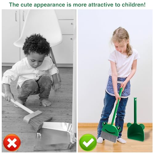 Children's Small Broom Dustpan Set Green Frog Mini Household Cleaning and Pretend Play Set