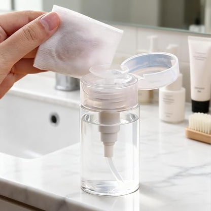 Refillable Press Pump Dispenser Bottle, Clear, Leak-Proof, Portable Reusable Travel Size for Makeup Remover, Toner, Nail Polish Remover,3.04oz（100ml）