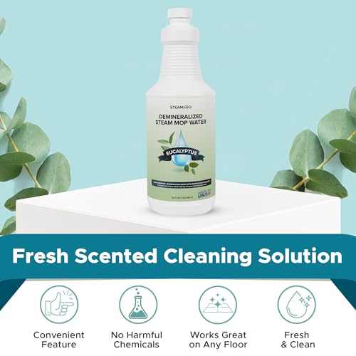 Steam & Go Demineralized Water for Steam Mop – Eucalyptus Mint Scent, 32 Ounces (Pack of 6) | Scented Floor Cleaner Solution, Ready-to-Use, Compatible with Any Steam Cleaner - size: 32 Fl Oz (Pack of 6)
