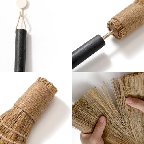 Natural Whisk Sweeping Black Handle Broom - Brooms for Wedding Jumping Ceremony Halloween DIY Decoration - Vietnamese Straw Soft Broom 12.2" Width, 28.35" Length - style: Black