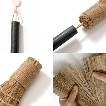 Natural Whisk Sweeping Black Handle Broom - Brooms for Wedding Jumping Ceremony Halloween DIY Decoration - Vietnamese Straw Soft Broom 12.2" Width, 28.35" Length - style: Black