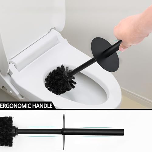 Matte Black Geo Design Resin Toilet Bowl Holder and Brush Set, Stylish Geometric Design with Durable Bristles, Compact and Modern - style: Matte Black Geo
