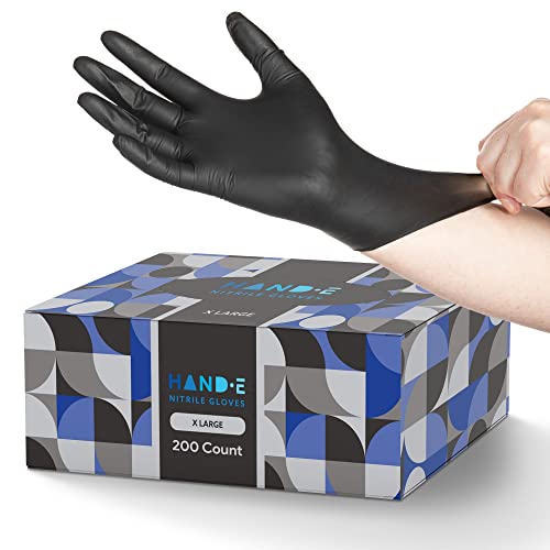 Hand-E Touch Nitrile Black Disposable Gloves X-Large, 50 Count - BBQ, Tattoo, Hair Dye, Cooking, Mechanic Gloves - Powder and Latex Free - style: X Large