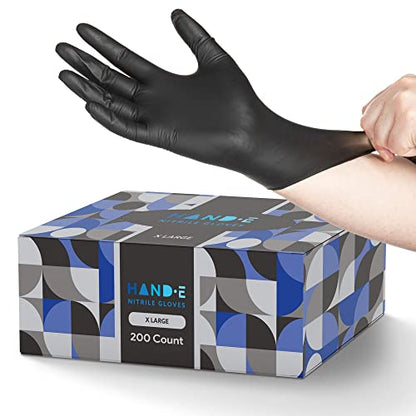 Hand-E Touch Nitrile Black Disposable Gloves X-Large, 50 Count - BBQ, Tattoo, Hair Dye, Cooking, Mechanic Gloves - Powder and Latex Free - style: X Large