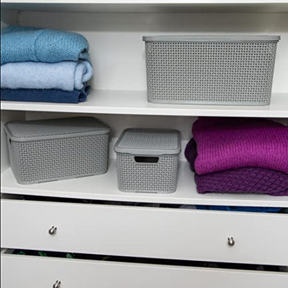 Branq - Home essential Lid Basket in Rattan Design Size M 10 L BPA- Plastic PP Light Grey 28.8 x 19.7 x 16.2 cm 2 Pieces M - color: Lightgrey, size: 10 l