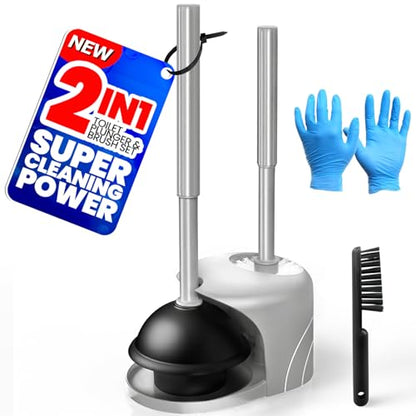 2 in 1 Toilet Brush and Plunger Set, Extended Handle Plunger,Toilet Bowl Brush Plunger Set,Bathroom Cleaning Tools,Cleaning Brush,Cleaning Supplies,Toilet Brush Plunger Combo,Dark Grey - color: Dark Grey