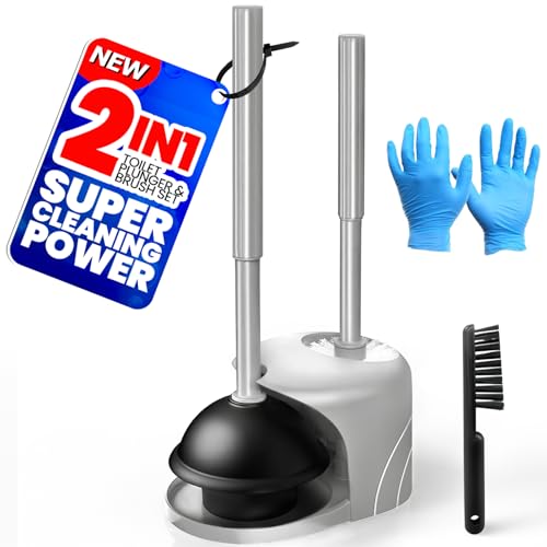 2 in 1 Toilet Brush and Plunger Set, Extended Handle Plunger,Toilet Bowl Brush Plunger Set,Bathroom Cleaning Tools,Cleaning Brush,Cleaning Supplies,Toilet Brush Plunger Combo,Dark Grey - color: Dark Grey