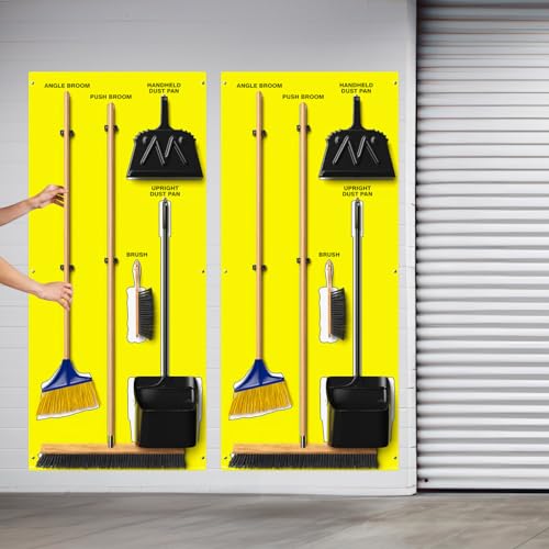 Clean & Sweep 5S Shadow Board/Wall Mount Broom Holder, 68" x 30" Board, 5S Cleaning Station - Board Only, Tools Sold Separately, Made in The USA by AccuformNMC, Yellow/White, PSB114YLWT - color: Yellow/White