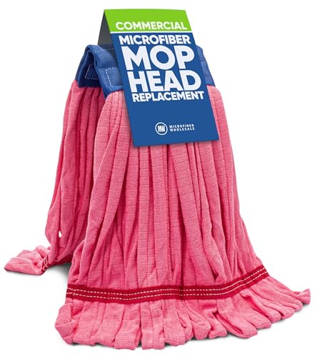 Commercial Mop Head Replacement – 1 Pack Red Large Microfiber Tube Mop (18 oz.) | Industrial Wet Mops | Washable Refill, Reusable, Heavy Duty, Looped End Mopheads | | Hardwood, Concrete - color: Red