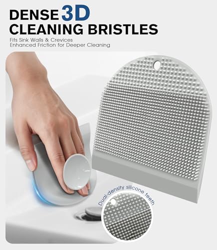 2 Pack Silicone Sink Cleaning Brush with Squeegee, Flexible Non-Scratch Dish Scrubber for Kitchen and Bathroom Sink, Countertop & Dishwashing, Suction Cup Hanging Design (Gray) - color: Gray