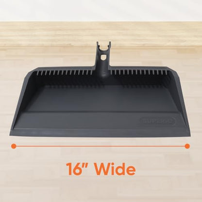 Superio Wide Plastic Dustpan with Comb - 16" Wide, Rubber Lip, Broom Handle Clip, Grey - color: Gray, size: 1 Pack