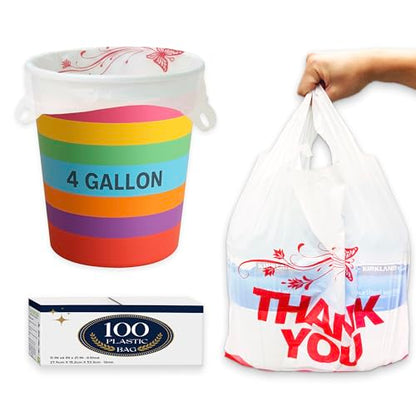4 Gallon Small Trash Bags with Handles – 100 Count, 11" x 21" Plastic Garbage Bags for Home, Kitchen, Office, Bathroom – Thank You T-Shirt Style Bags for Small Business, Takeout, Grocery Use - style: White 100