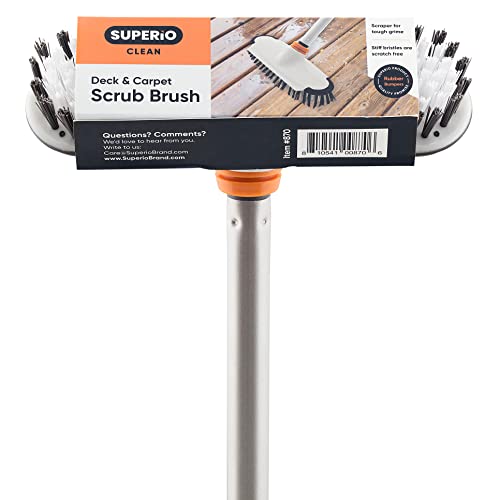 Superio Deck Scrub Brush with Long Handle, Heavy Duty Stiff Bristles Grout Scrubber with Scraper - Cleans Hot Tub, Swimming Pool, Granite Tiles, Bathroom, Patio, Kitchen, Wall and Deck (3 Part Handle) - size: 3 Part Handle