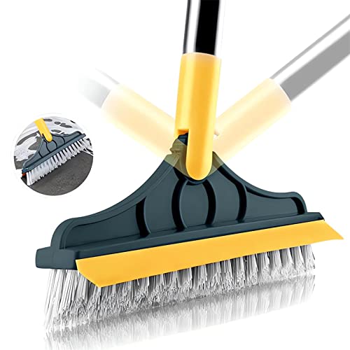 Cleaning Scrub Brush with Long Handle Heavy Duty - 2023 New Shower Powerful 2-in-1 Cleaning Tool with Soft Scraper Squeegee, V-Shaped Bristles Scrubber Deck Brush (Khaki) - color: Khaki