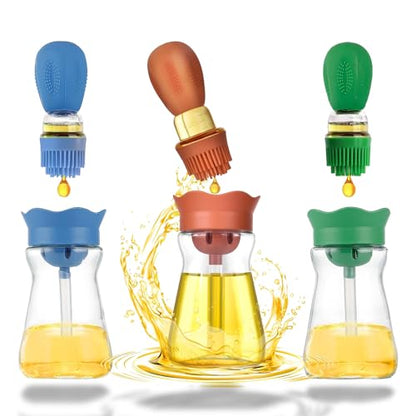 Oil Dispenser Bottle with Silicone Brush, 3 Pack 180ML 2 in 1 Silicone Dropper Measuring Oil Dispenser Bottle for Kitchen Cooking, Frying, Baking, BBQ Pancake, Air Fryer, Marinating - color: Orange, Blue, Green