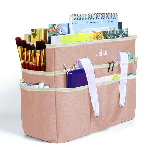 JJRING Craft Organizer Tote Bag, Large Art Storage Caddy with Multiple Pockets, Beige Sewing Bag for Art, Craft, Scrapbooking, School, Medical, and Office Supplies Storage - color: Beige, size: Large