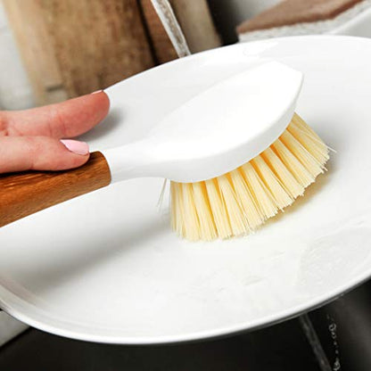 Full Circle Daily Dish Brush-Bamboo Handle Dish Brush–Sustainable Kitchen Cleaning with Tough Bristles-Natural Dish Scrubber,Nonstick & Cast Iron Cleaner-Long Handle Brush for Dishes,Pots,and Pans - color: White