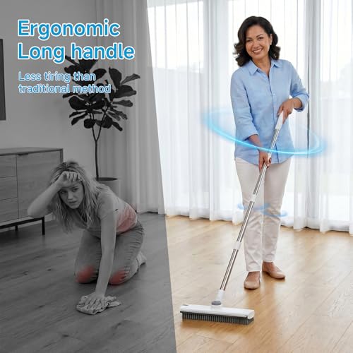 Pool Scrub Brush with 52" Pole, 3 in 1 Pool Cleaning Brush with Squeegee, Floor Scrub Brush with Long Handle, Deck Brush for Swimming Pool Tile Wall Patio Concrete White - color: White