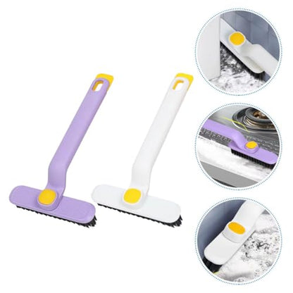 Veemoon 2pcs Rotating Crevice Cleaning Brush for Bathroom and Floor Gaps, Small Multifunctional Groove Scrub Brush Long Handle for Window Track and Narrow Space Cleaning, Plastic Bristles,