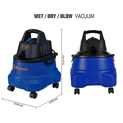 Koblenz WD-5 L2 Wet Dry Vacuum Cleaner, 5 Gallon Shop Vac 3.5 PHP, 3-in-1 Suction & Blower, Swivel Casters, Twist-N-Lock Hose, Large Vacuum Cleaners for Home, Workshop, Car, Blue/Black - size: 5 Gallon 3.5 HP