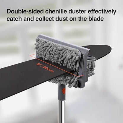 Ceiling Fan Cleaner Duster with 80" Stainless Steel Extendable Pole, 6-in-1 High Reach Fan Duster for Ceiling Fan Blades with 4 Reusable Mop Pads for Fan, Wall, Floor, Blind, Baseboard & Window