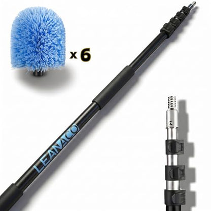30FT High Reach Cobweb Duster with 5-20ft Extension Pole, 6 Pack Big Webster Cobweb Duster, Aluminum Telescopic Cobweb Brush, Spider Web Brush for Outdoor & Indoor Cleaning(24FT, Duster Kit)