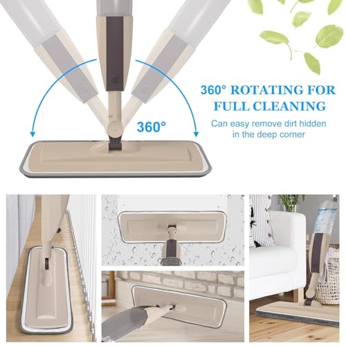 VMstr Spray Mop for Floor Cleaning,Microfiber Dust Mop with Sprayer with 3 pcs Washable Pads and 400ml Refillable Bottle,Beyoco Dry Wet Jet Mop for Kitchen Wood Floor Hardwood Laminate Ceramic Tiles
