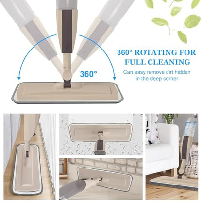 VMstr Spray Mop for Floor Cleaning,Microfiber Dust Mop with Sprayer with 3 pcs Washable Pads and 400ml Refillable Bottle,Beyoco Dry Wet Jet Mop for Kitchen Wood Floor Hardwood Laminate Ceramic Tiles