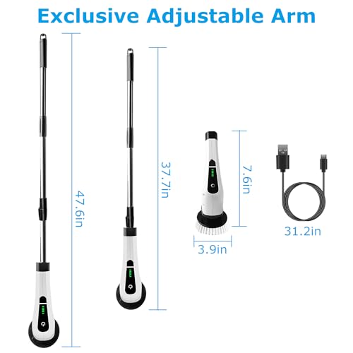 Moclever Electric Spin Scrubber 8 in 1 Electric Cleaning Brush, Cordless Rechargeable Telescopic Shower Scrubber 2 Speed Adjustable Handle Power Scrubbers for Bathroom, Tub, Floor Tile, Car
